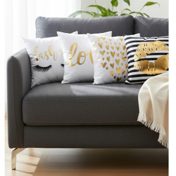 4-PK White Black And Gold Decorative Pillowcases - Picture 2 of 6